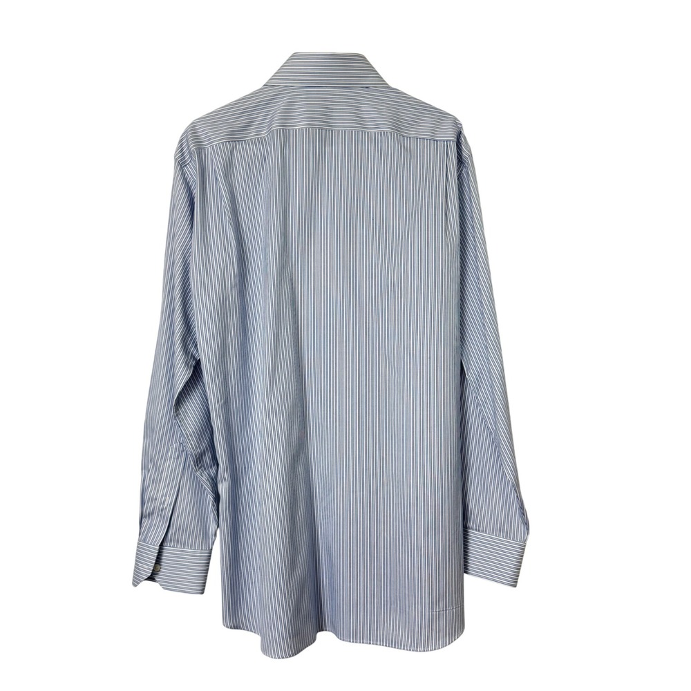 Hart‎ Schaffner Marx Mens Blue White Striped Non-Iron Cotton Dress Shirt 16.5 35 - Picture 4 of 4